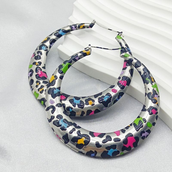 Крупные серьги-конго с ярким леопардовым принтом CJL85068