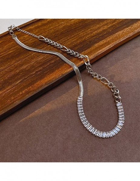 Серебристый Чокер в стиле «теннисная цепь» со сверкающими кристаллами L84543