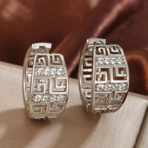 Широкие серьги-конго с греческим узором CJR56575