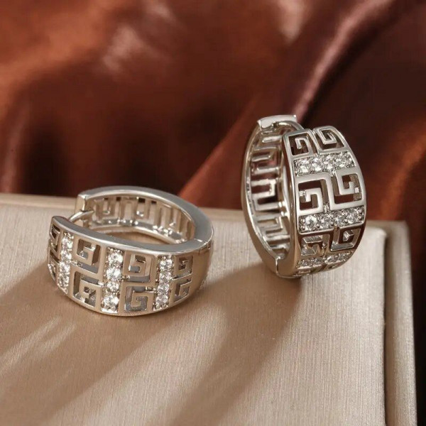 Широкие серьги-конго с греческим узором CJR56575