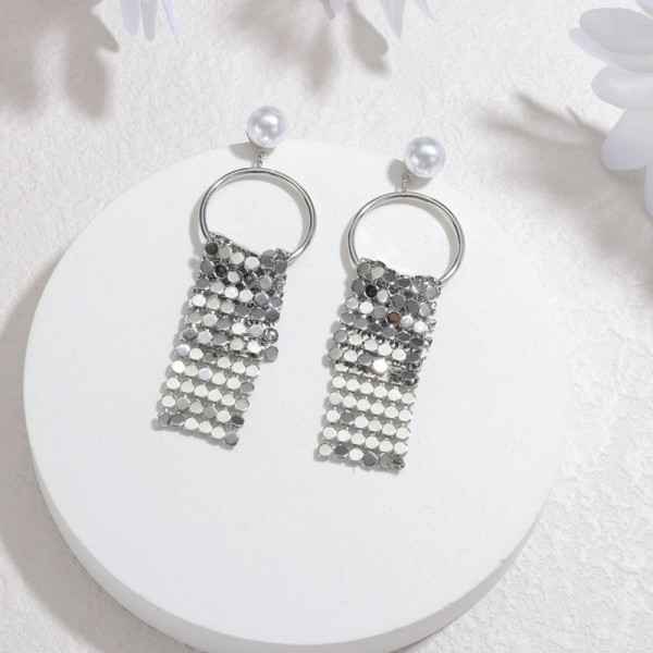 Серьги Висячие Планки с цепочками и жемчугом CJP80756