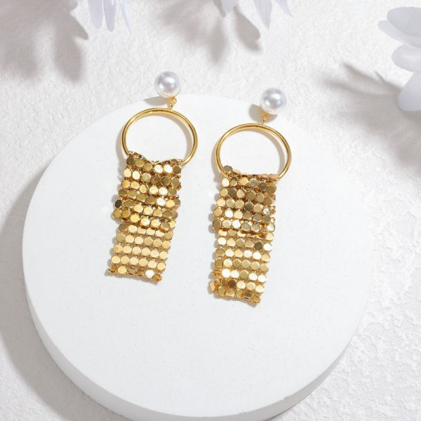 Серьги Висячие Планки с цепочками и жемчугом CJP80756