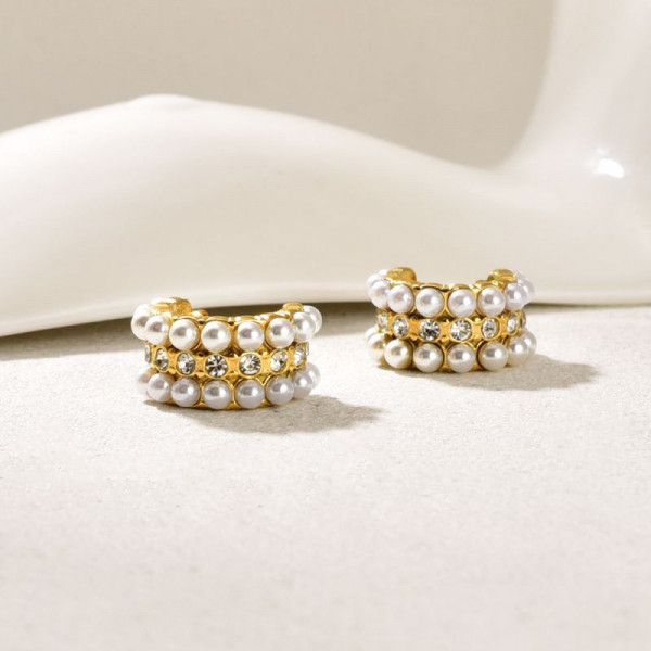 Серьги-кольца с жемчужным плетением CJQ29270