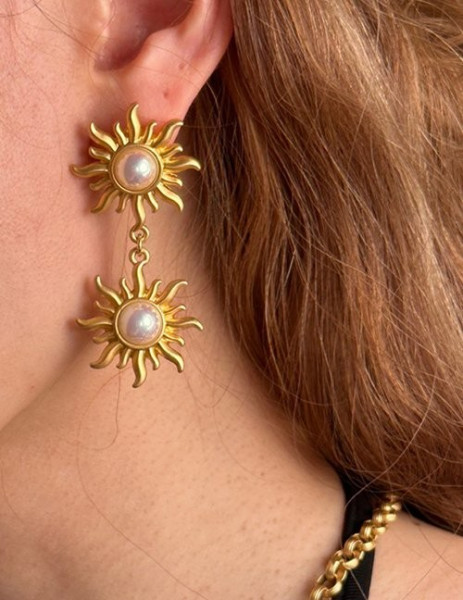 Серьги-подвески «Золотое солнце» с жемчугом M22024