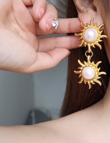 Серьги-подвески «Золотое солнце» с жемчугом M22024