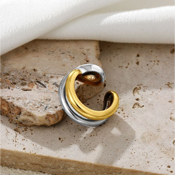 Двухцветное кольцо-кафф с гладкой поверхностью CJS97525