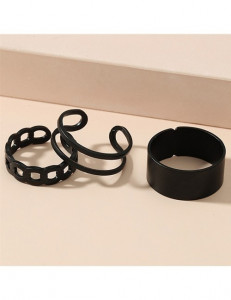 Набор матовых черных колец с плетением L13343