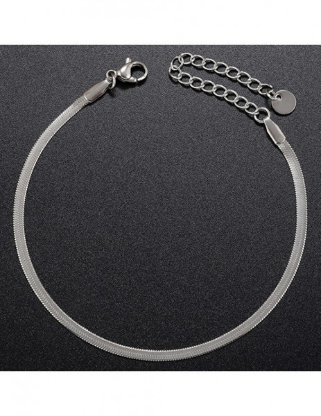 Серебристый браслет плоского плетения T78359