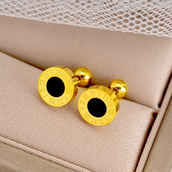 Серьги титановые с напыление золотом римские цифры 1J11955CJJ