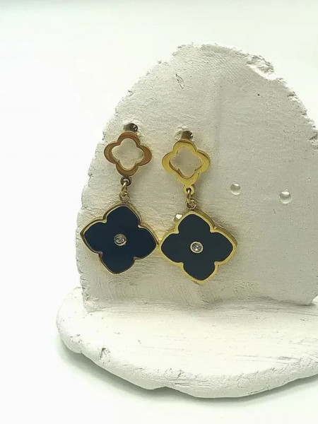 Серьги стальные с напылением золотом клевер J10204CJJ