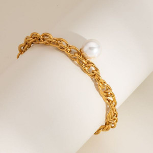 Браслет комбинированный с жемчужиной и фактурной цепью CJL84081