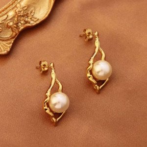 Длинные серьги-пусеты с крупным жемчугом CJG70060