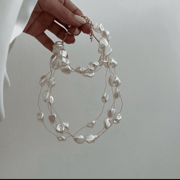 Колье из жемчуга с асимметричным расположением бусин CJJ27940