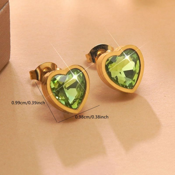 Серьги-пусеты Сердца с зелеными кристаллами CJR55873