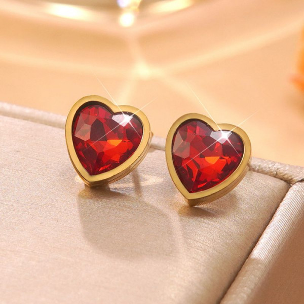 Серьги-пусеты Сердца с зелеными кристаллами CJR55873