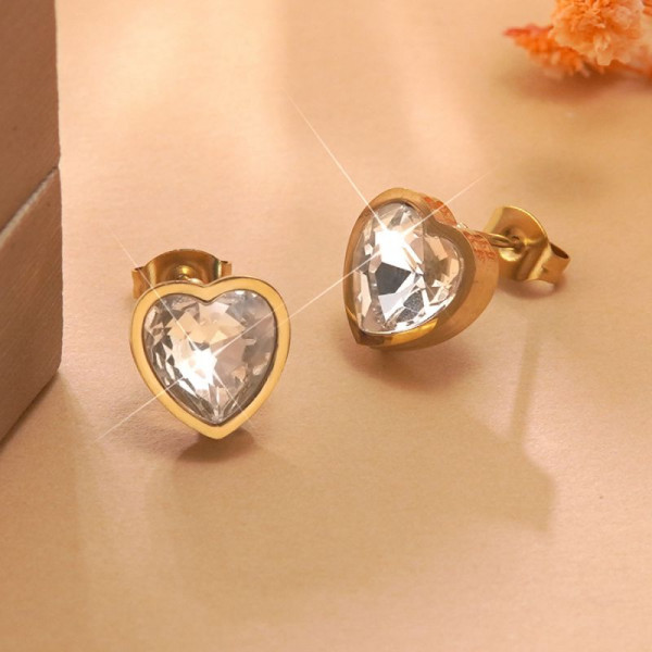 Серьги-пусеты Сердца с зелеными кристаллами CJR55873