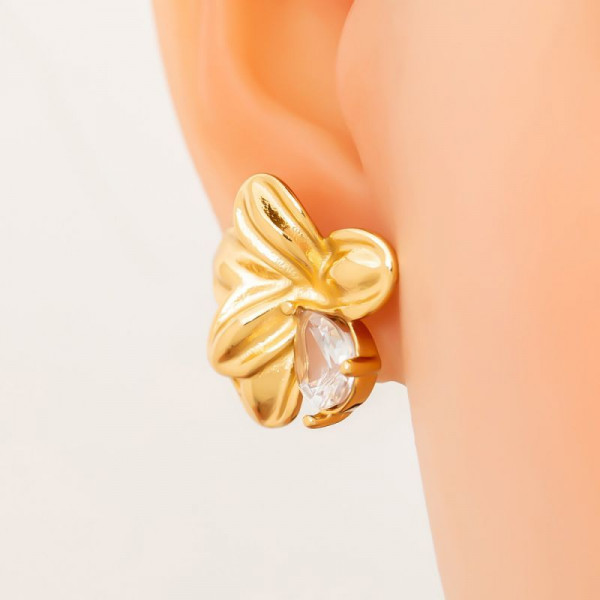 Серьги-пусеты Цветы с центральным кристаллом CJL24142