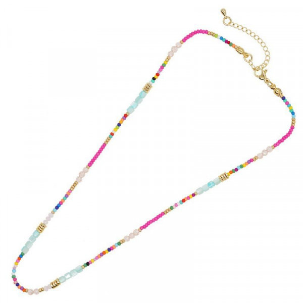 Тонкое колье с разноцветными вставками и золотистыми элементами CJH93780