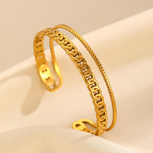 Браслет жесткий двухрядный с цепочкой CJM05438