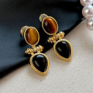 Винтажные серьги с тигровым глазом и ониксом CJP40690