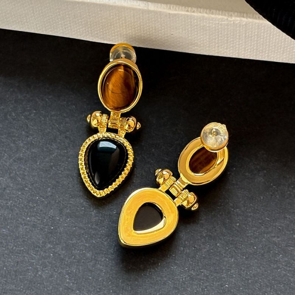 Винтажные серьги с тигровым глазом и ониксом CJP40690