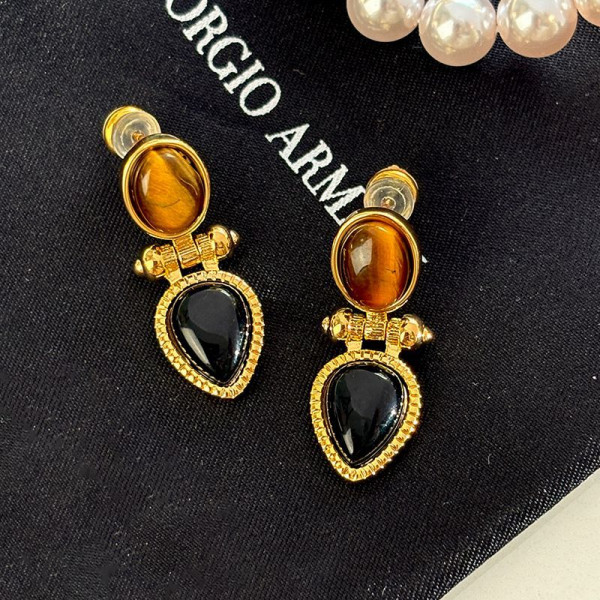 Винтажные серьги с тигровым глазом и ониксом CJP40690