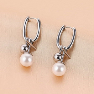 Серьги-конго ювелирный сплав ассиметричные с жемчужиной 1J11900CJJ