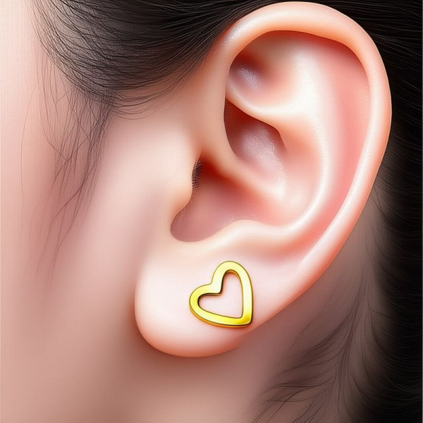 Серьги титановые с напыление золотом сердце 1J11957CJJ