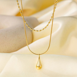 Двойная золотистая цепочка с каплевидной подвеской CJH80870
