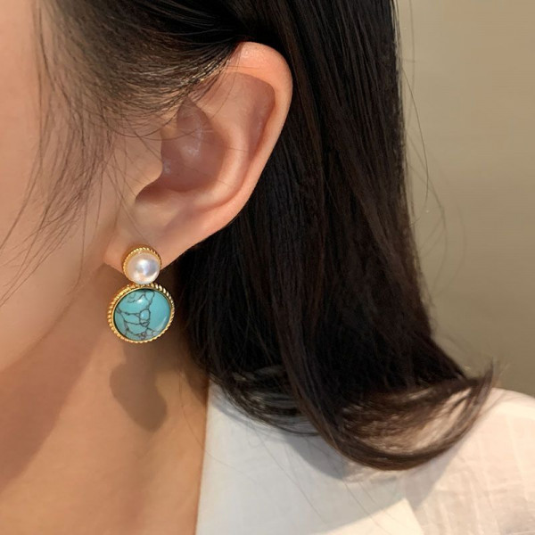 Винтажные серьги-пусеты с бирюзой CJP80481