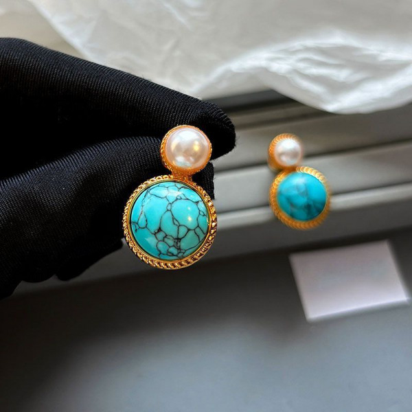Винтажные серьги-пусеты с бирюзой CJP80481