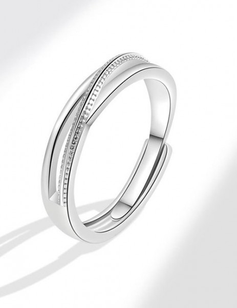 Двойное кольцо с перекрещенными дорожками камней M19157