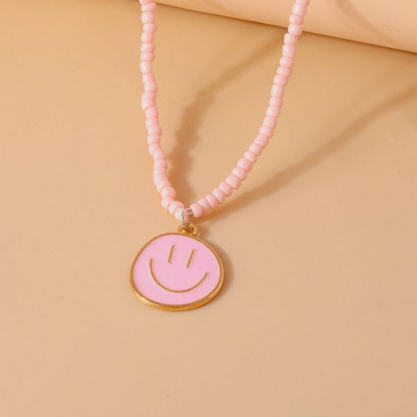 Бусы из фиолетового бисера с подвеской-смайлом CJG44104