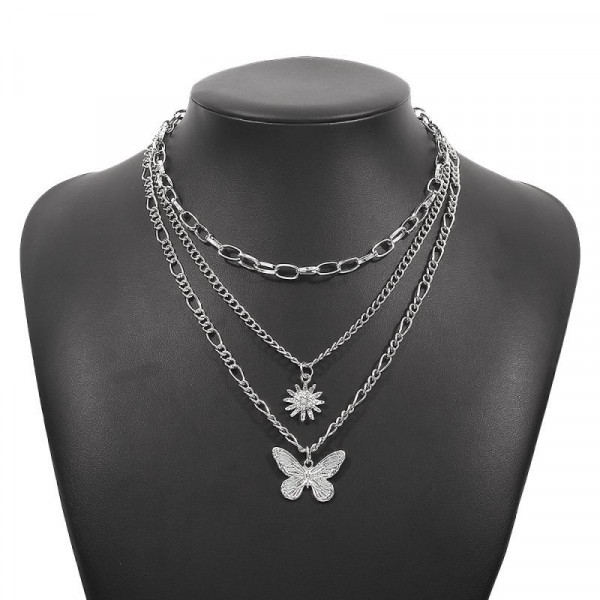 Тройное золотистое колье с бабочкой и солнцем CJH33135