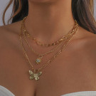 Тройное золотистое колье с бабочкой и солнцем CJH33135