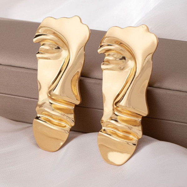 Длинные золотистые серьги из ювелирного сплава в форме абстрактных лиц 1DNS11100CJJ