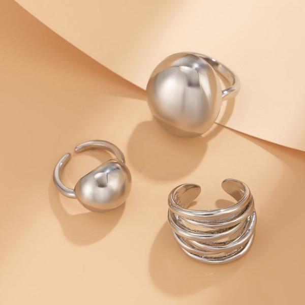 Сет серебристых колец в стиле футуризм и минимализм 1J11862CJJ