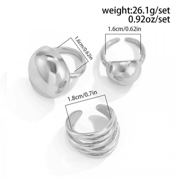 Сет серебристых колец в стиле футуризм и минимализм 1J11862CJJ