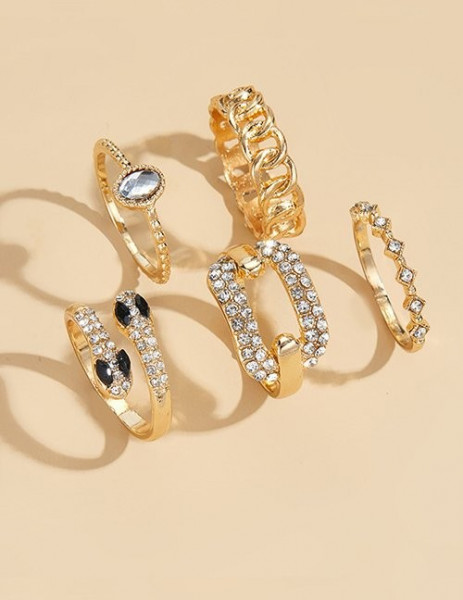 Золотистый комплект колец с кристаллами и крупными звеньями M14787