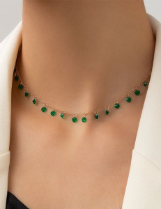 Двухслойный золотистый чокер с яркими бусинами-каплями Z13190