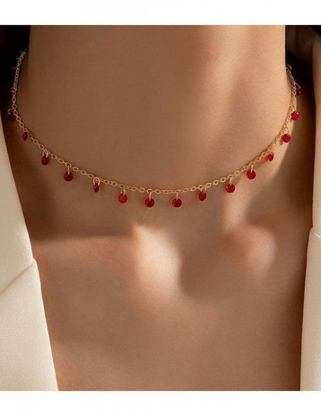 Двухслойный золотистый чокер с яркими бусинами-каплями Z13190