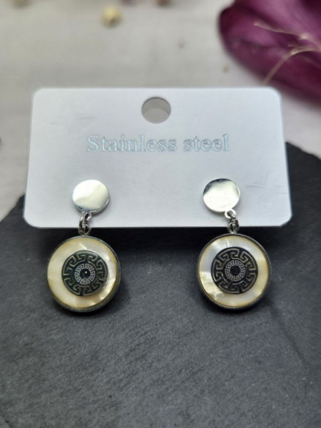 Висячие серьги из медицинской стали с дисками и античным узором 1J10614CJJ