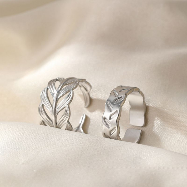 Широкое стальное кольцо с плетеным узором в форме косы CJM03951