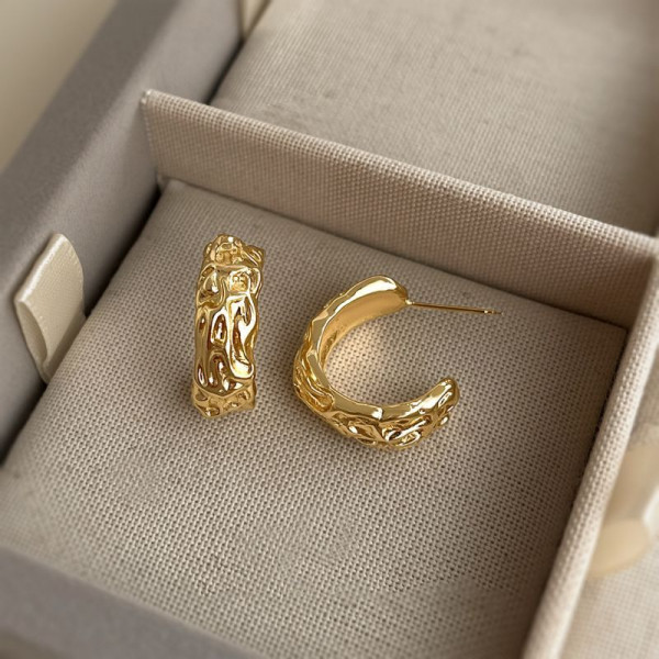 Широкие фактурные серьги-полукольца CJQ20292