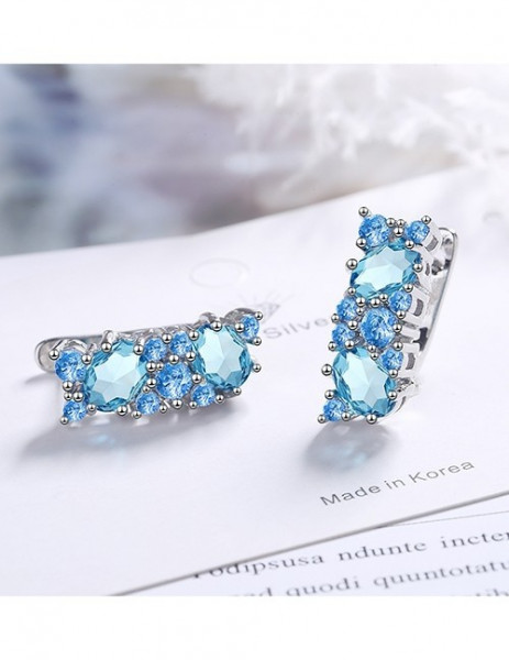 Серьги-полукольца с голубыми топазами R87977
