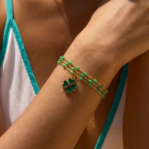 Браслет многорядный с четырехлистником из камня CJT24294