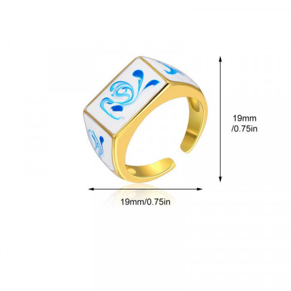 Широкое стальное кольцо с эмалевой вставкой под белый мрамор CJS97509