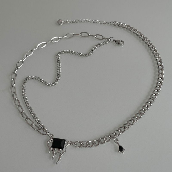 Двойная серебристая цепочка с подвеской-сердцем CJH78295