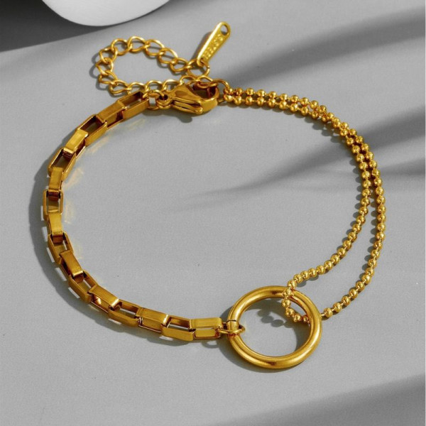 Браслет многослойный с геометрическим кольцом и разным типом цепей 1J12132CJJ