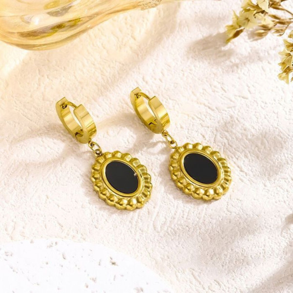 Серьги-конго с черными медальонами CJH15089